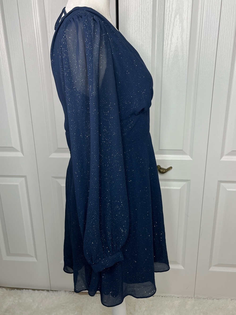 B Darlin Navy Sparkle V-Neck Long-Sleeve Dress - Picture 3 of 12